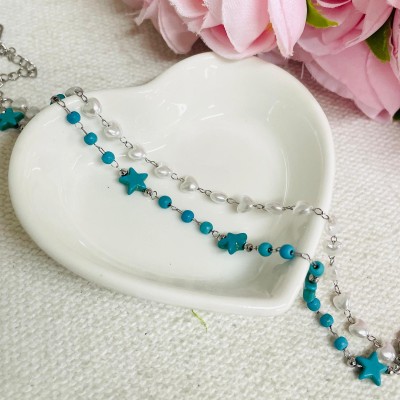 Natural stone & bead bracelet stainless steel