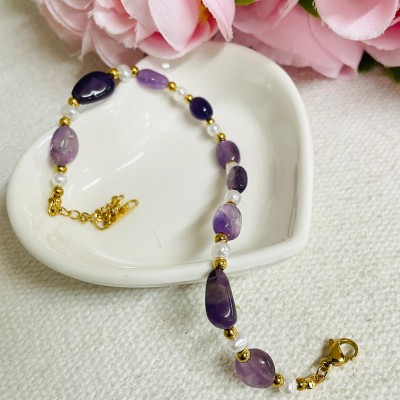 Natural stone & bead bracelet stainless steel