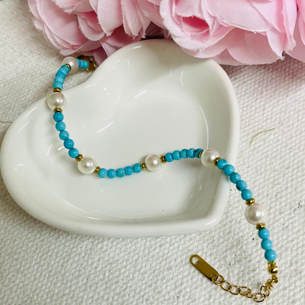 Natural stone & bead bracelet stainless steel
