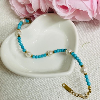 Natural stone & bead bracelet stainless steel
