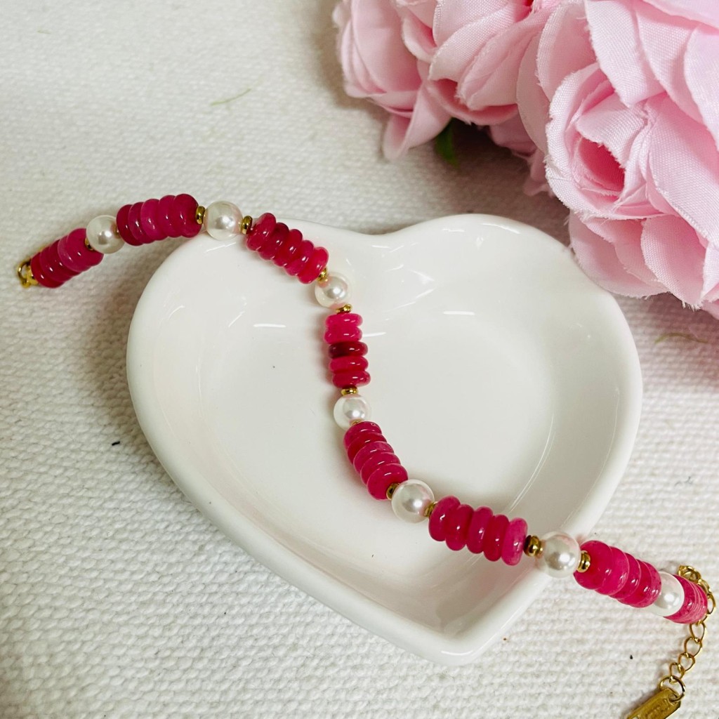 Natural stone & bead bracelet stainless steel
