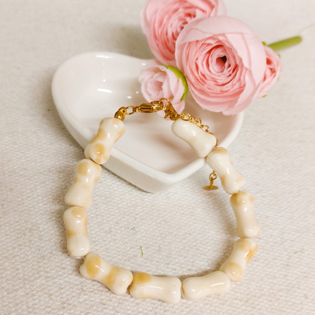 Natural stone & bead bracelet stainless steel
