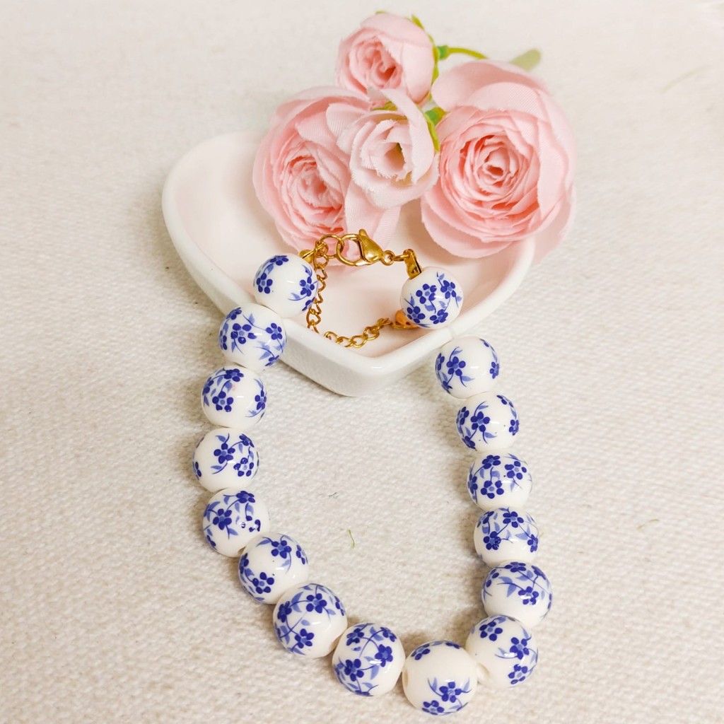 Natural stone & bead bracelet stainless steel