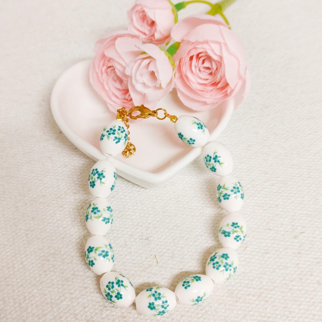 Natural stone & bead bracelet stainless steel