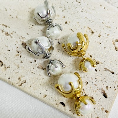 Stainless steel pearl earrings