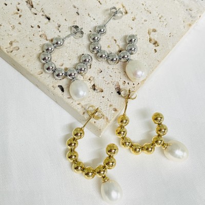 Stainless steel pearl earrings