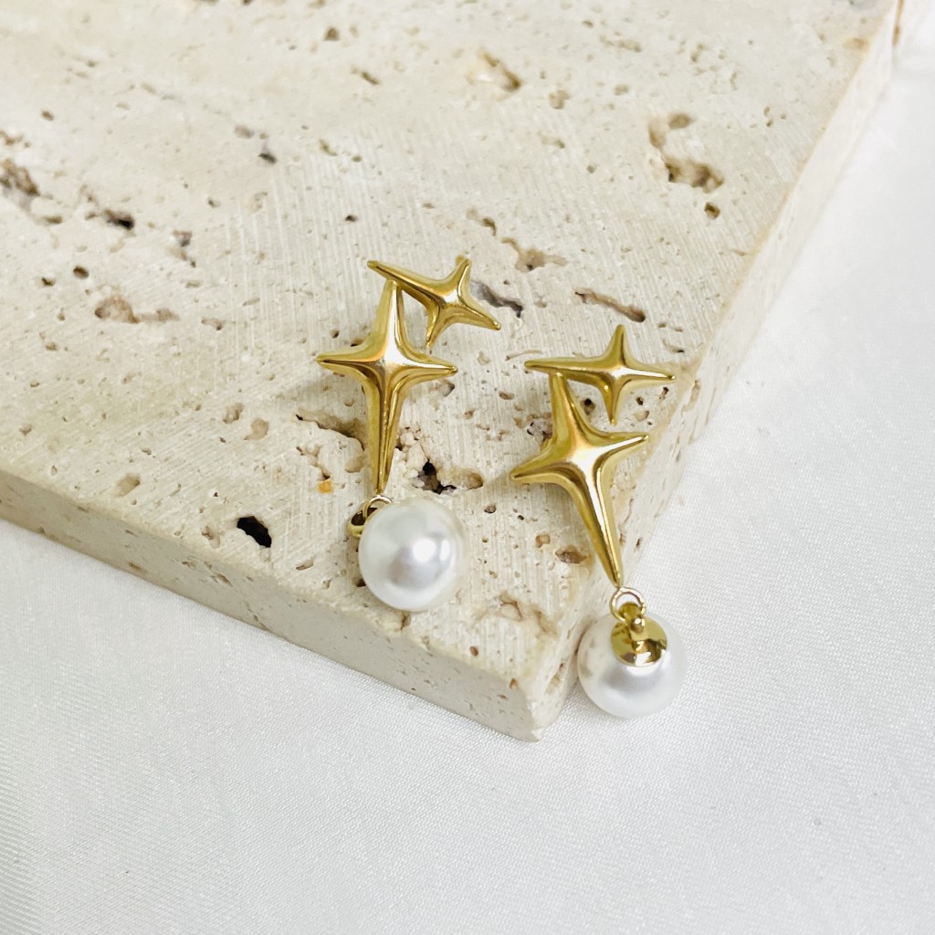 Stainless steel pearl earrings
