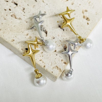 Stainless steel pearl earrings