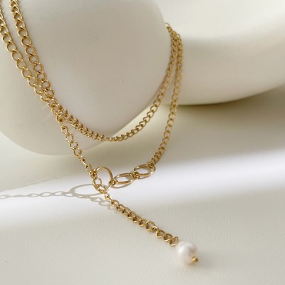 Stainless steel pearl necklace