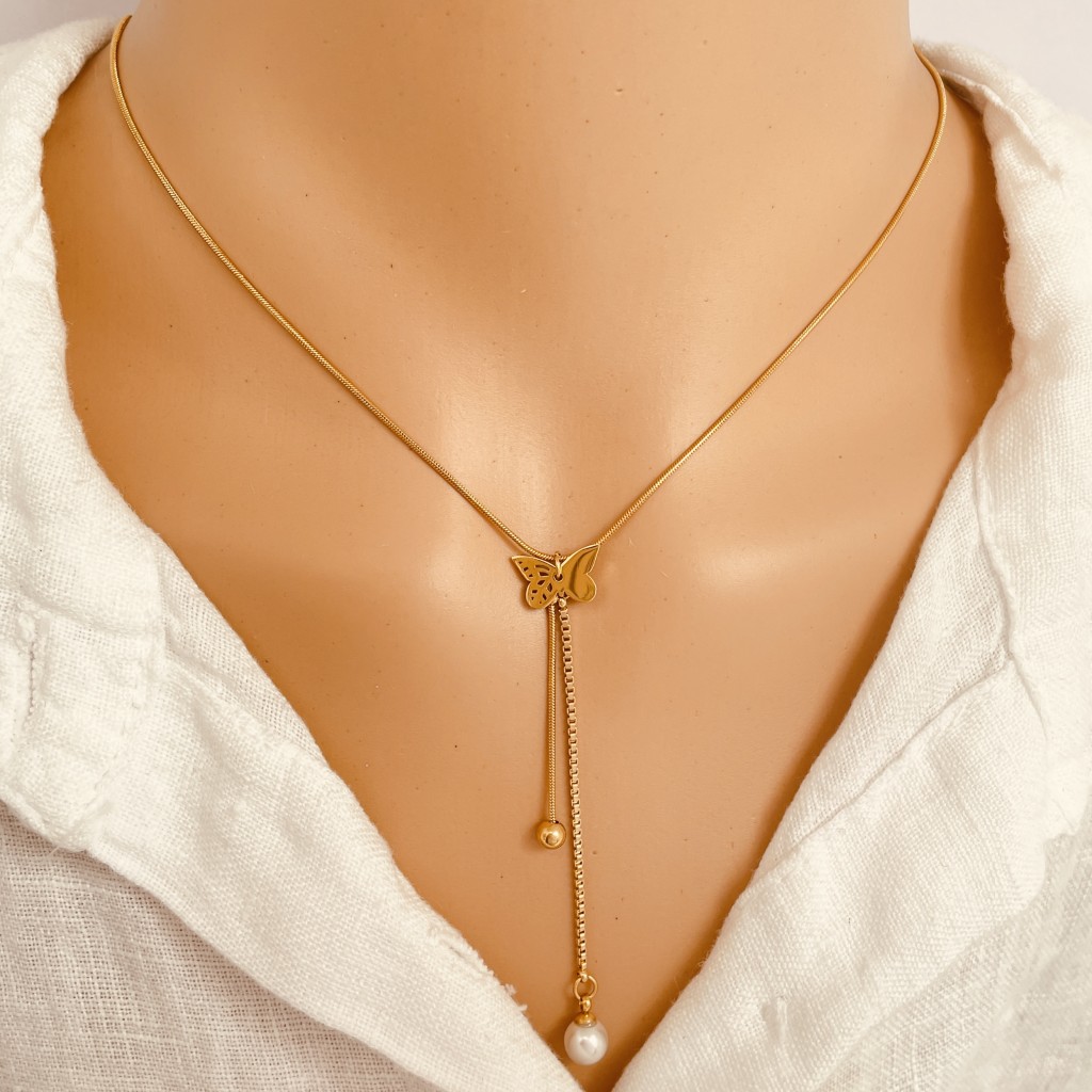 Stainless steel pearl necklace