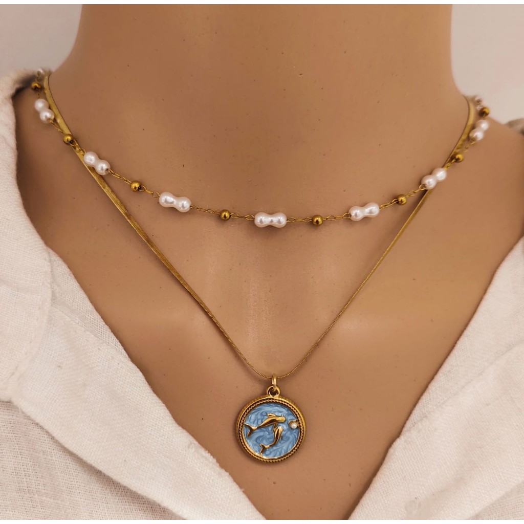 Necklace with Pearls stainless steel