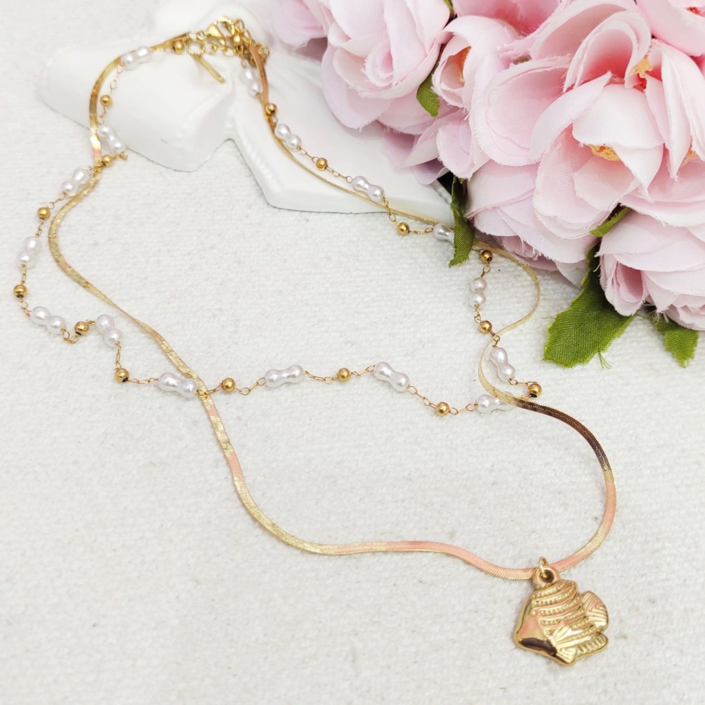 Necklace with Pearls stainless steel