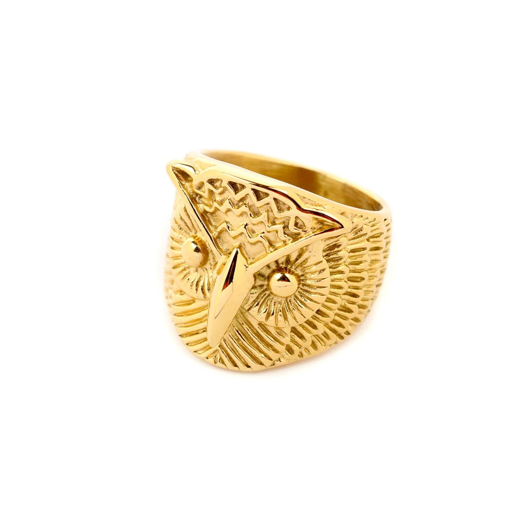 Thick steel rings owl gold