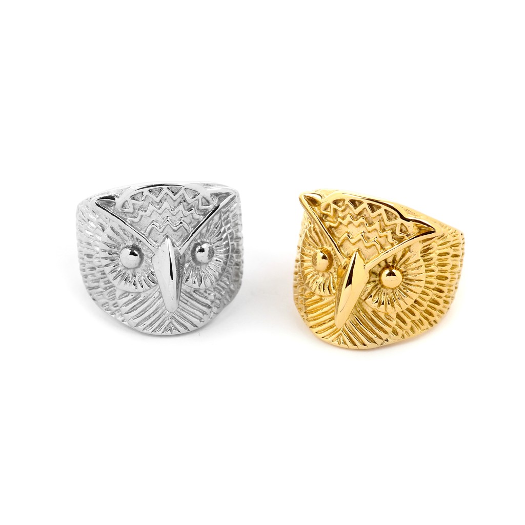 Thick steel rings owl silver