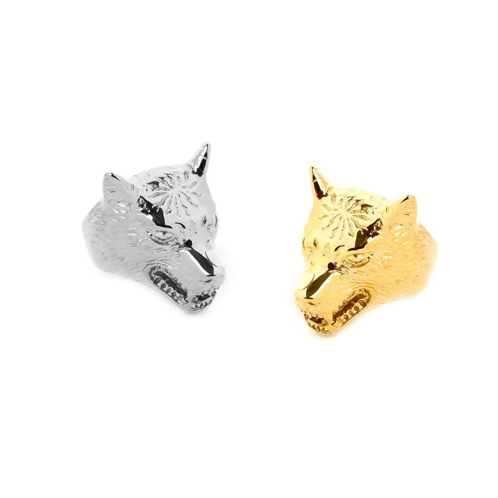 Thick steel rings wolf silver