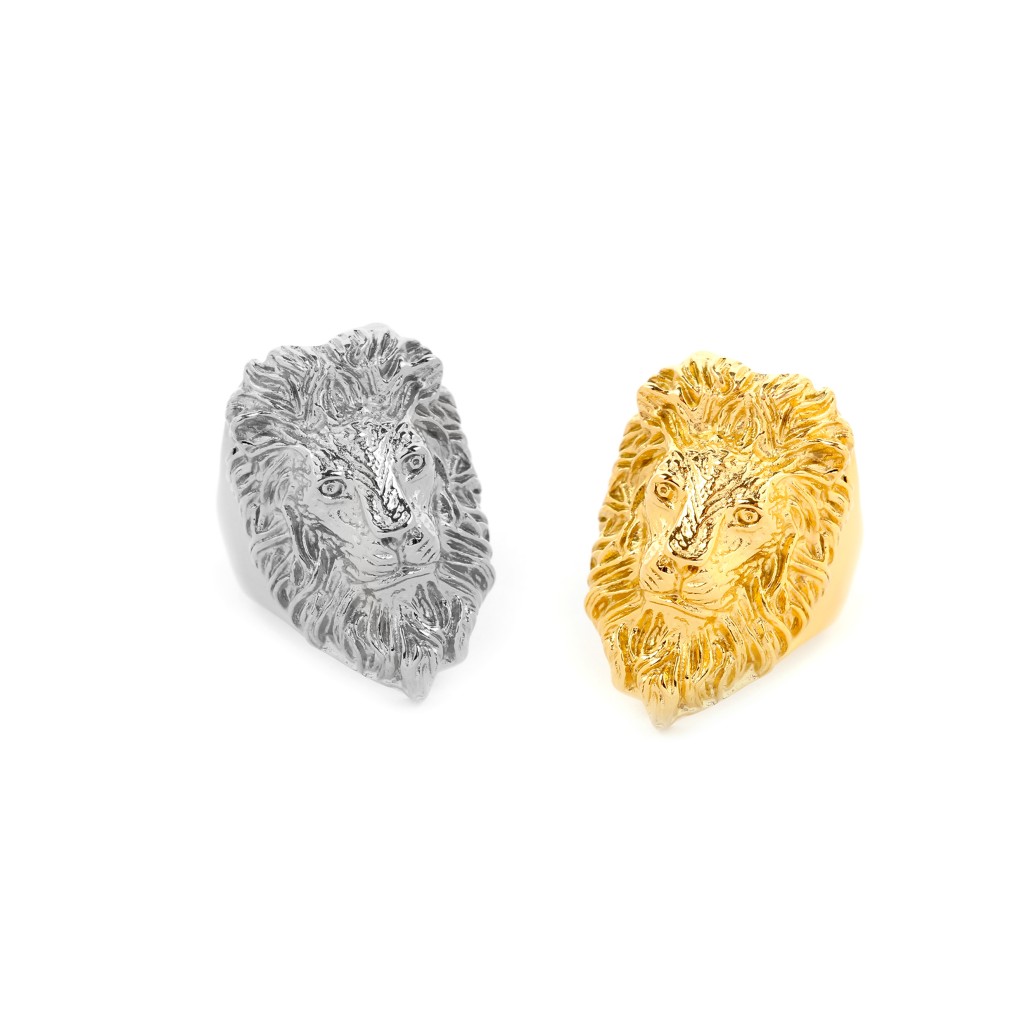 Thick steel rings lion silver